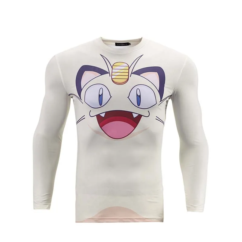 Аниме мультфильм с покемоном Go Meowth 3D печатная Футболка с длинным рукавом для мужчин облегающая футболка Homme Мужская модная одежда