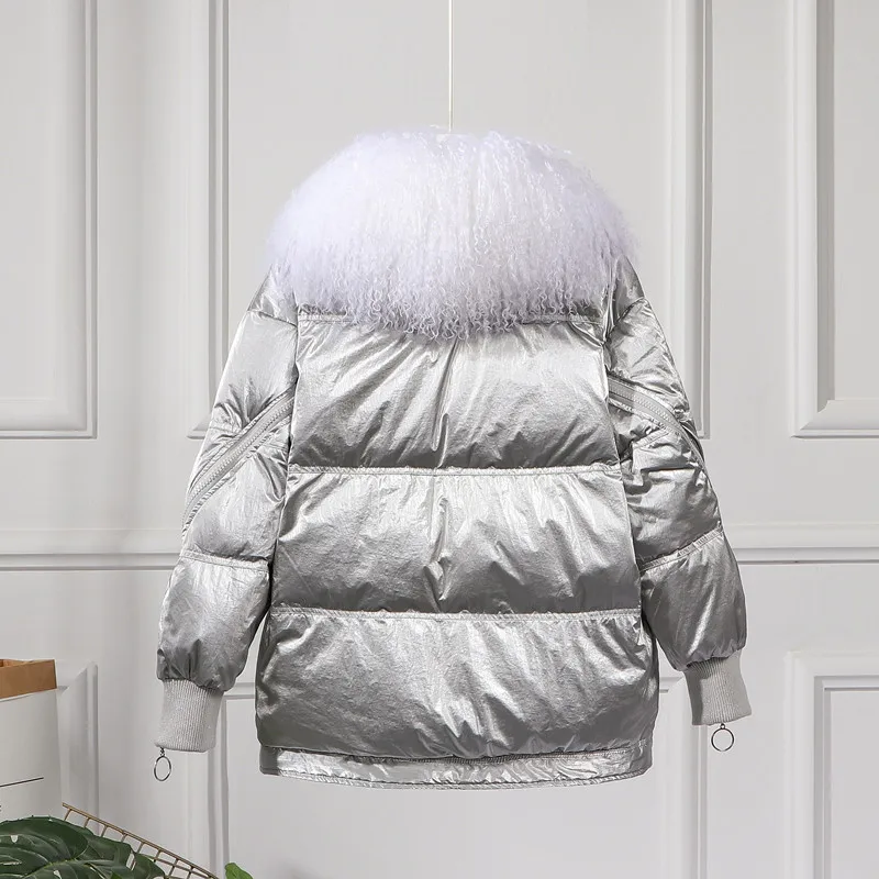 Новинка 2019 года зимняя женская короткая куртка на утином пуху модная блестящая