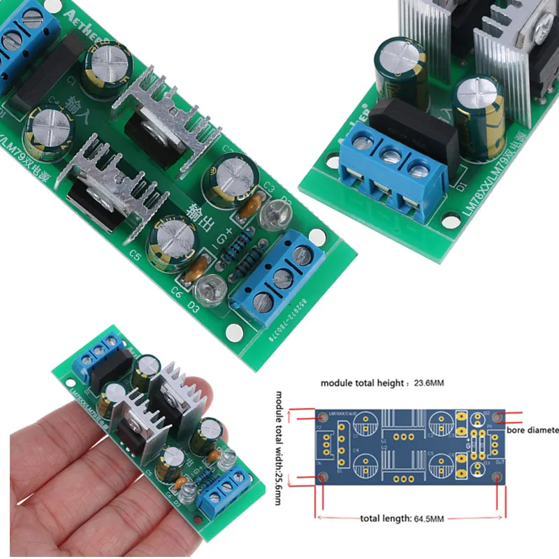 1PCS DC 18~35V AC 15~25V LM7815 + LM7915 + - 15V Power Supply Module Dual Voltage Regulator Rectifier Bridge Power Supply Module