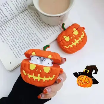 

3D Cute Cartoon Halloween Pumpkin Wireless Earphone Earpods Case for Apple Airpods 1 2 Headset Protective Cover Festival Gift