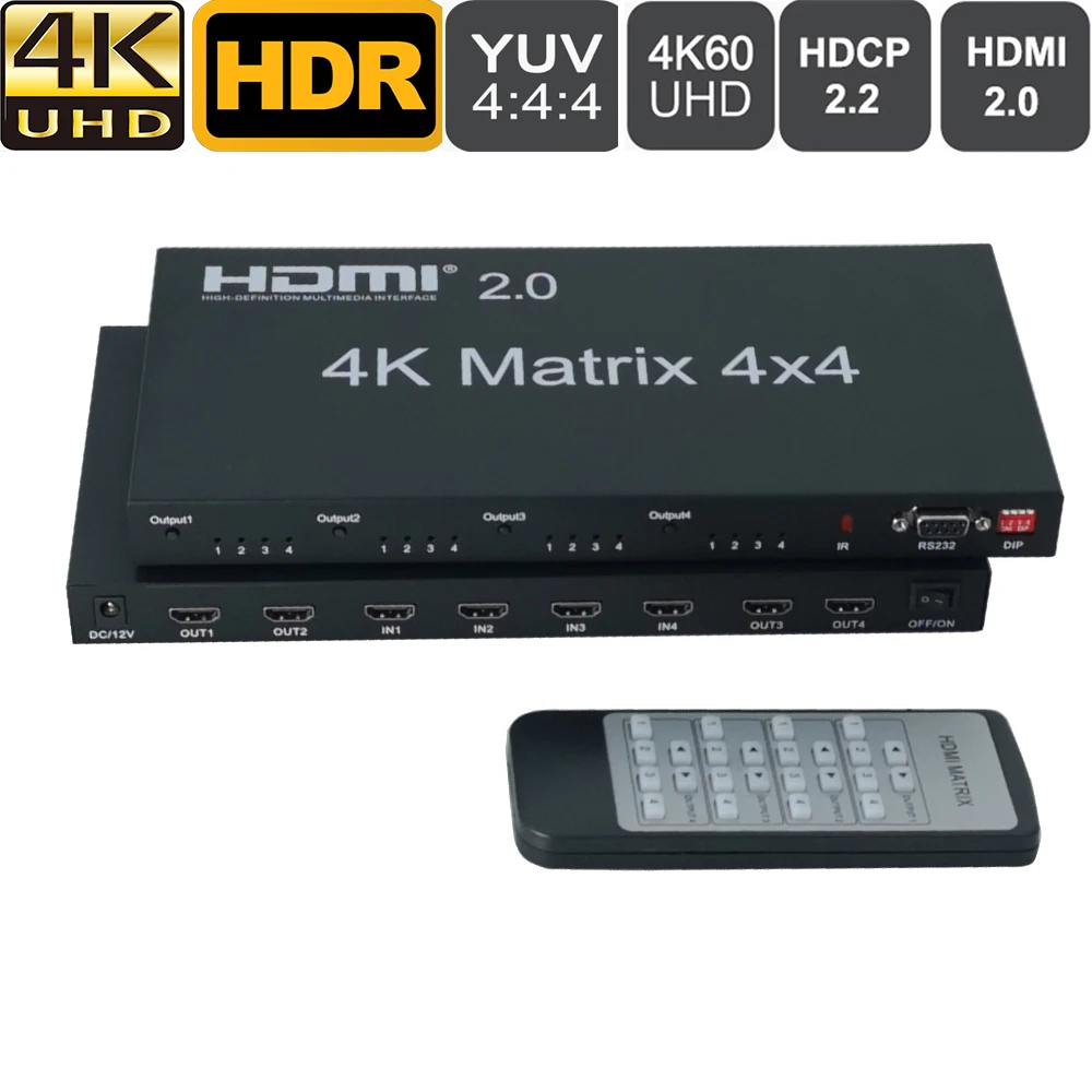 Матрица 4x4 hdmi 4K 60 Гц HDMI матрица переключатель сплиттер Переключатель 2 0 4K/60 HDCP HDR 4 в