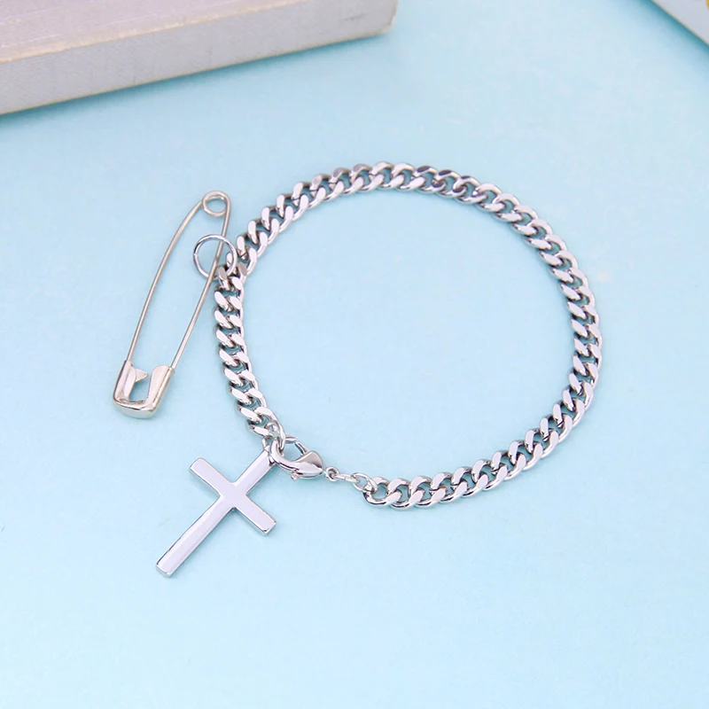 Минимализм серебряный цвет заколки крест многослойная цепочка подвесные Броши серьги браслет ожерелье набор для женщин подарок