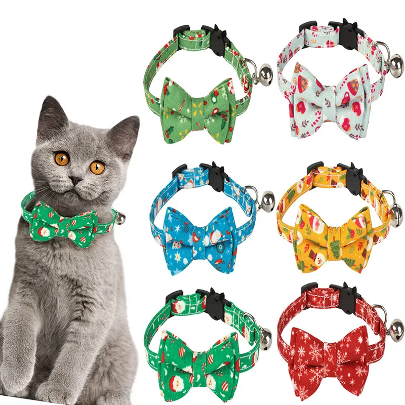 

Dog Collars Snowflake Chrismas Decoration With Bows Tie For Dogs Cotton Fabric Collar With Metal Buckle Cat Collar