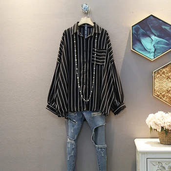 

[EWQ] 2020 Spring Summer New Arrivals Turn Down Collar Full Sleeve Striped Pattern Pockets Women Fashion Casual Shirt AW76201
