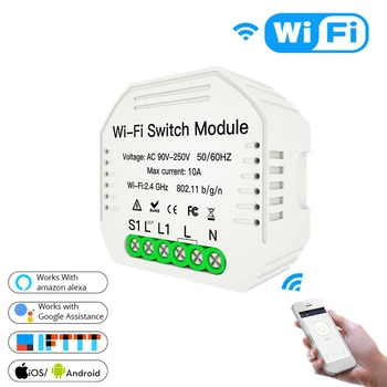 

Mini WiFi Smart Switch Automation Controller Module for Alexa Google Home Tuya APP Remote Control 1/2 Way 90-250V