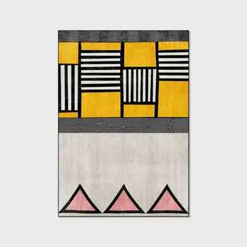 

Nordic INS Style Floor Mat Non-Slip Geometric Black Yellow Striped Home Decor Living Room Area Rugs Kids Bedroom Bedside Carpet