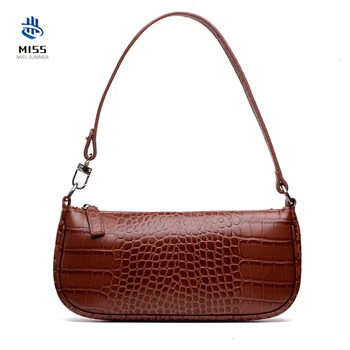 

2019 new women's bag Luxury design handbag Vintage cow leather crocodile pattern Rachel Shoulder Crossbody Bag Baguette bag