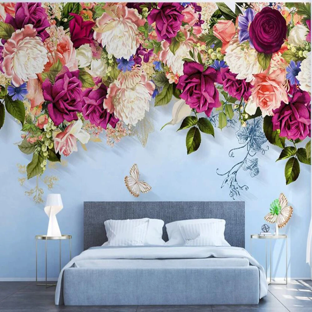 

Drop Shipping Custom 3D Photo Wallpaper Modern Minimalist Hand-painted Rose Butterfly Living Room Bedroom Wall Decoration Mural