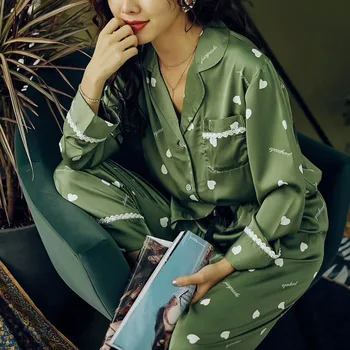 

Fiklyc Long-Sleeved Ladies Silk Home Service New Lace Pajamas Two-Piece Suit Spring And Summer Essentials