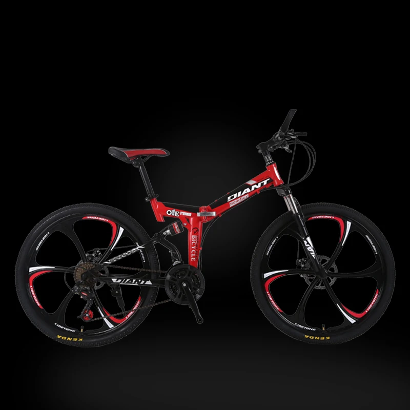 Горный велосипед, складной велосипед, 26 дюймов, двойные амортизирующие велосипеды для мужчин и женщин, студентов, взрослых - Цвет: Black red