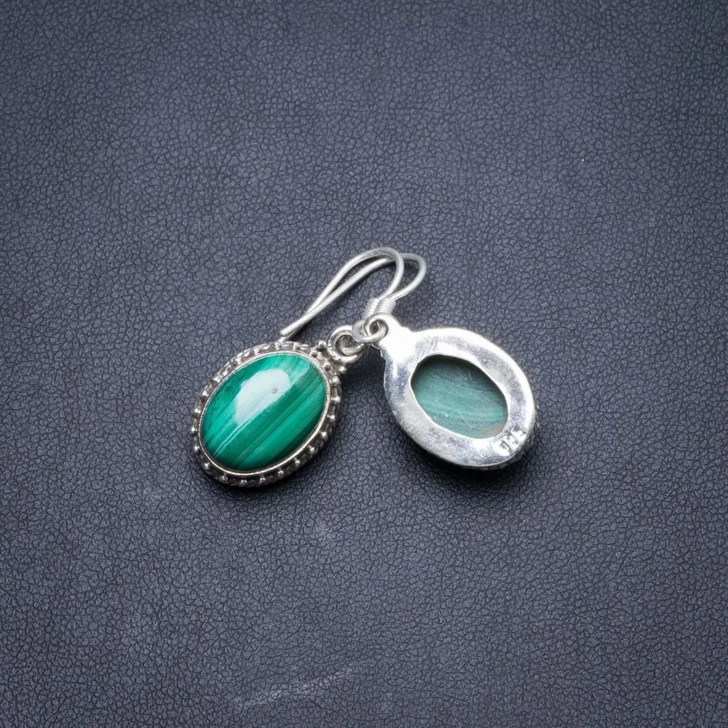 Уникальные серьги из натурального малахита стерлингового серебра 925 пробы