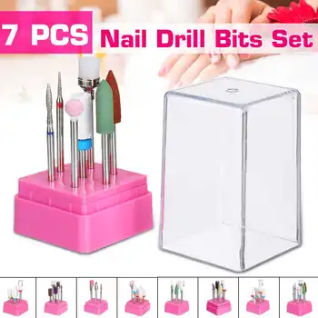 

7Pcs Cutter for Manicure Tungsten Carbide Nail Drill Bit Set Milling Cutters with Nail File Holder Nail Art Pedicure Tools