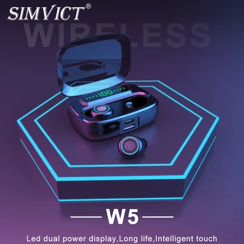 

Simvict Q5 TWS 5.0 Bluetooth Earphones In-ear Earbuds Wireless Headphone Stereo Bass Headset LED Phone Holder 2800mAh Power Bank