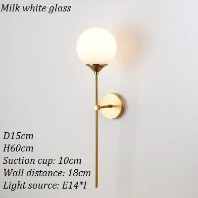LukLoy современный светодиодный стеклянный настенный канделябр Крытый светодиодный настенный светильник для гостиной, стеклянная шар настенный светильник для спальни светодиодный Обеденная освещение - Цвет абажура: White glass