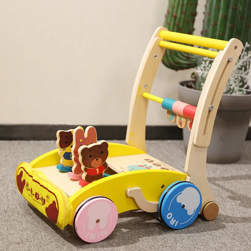 

Wood Multi-functional Infants Toddler Walker Cart Wooden Children Baby Toy Car Hair