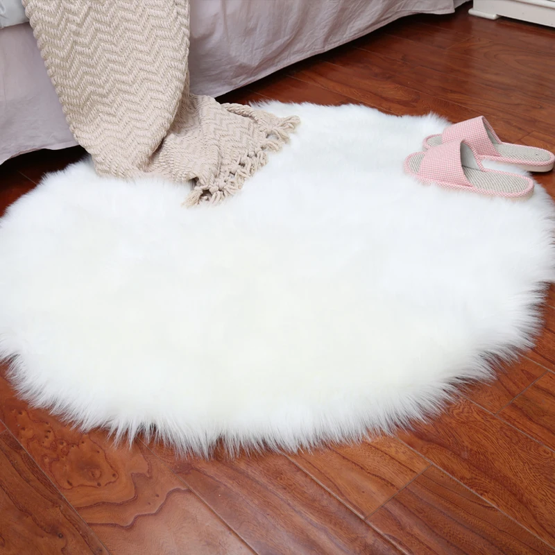 White Faux Fur Round Area Rug Plush Shipskin Flufy Pink Bedroom Rugs Living Room Soft Shaggy Floor Carpets Furry Mats Washable