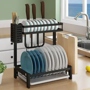 

Stainless Steel Kitchen Shelf Double-deck Finishing Supplies Bowls, Chopsticks, Spoons, Knives, Cutting Boards, Shelves, Bowls,