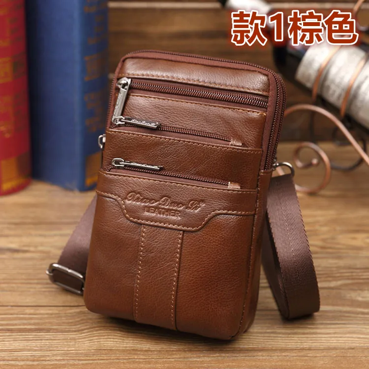 

Small Dolly Men Genuine Leather Mini Bag 7-Inch Wallet Shoulder Bag Cowhide Mobile Phone Waist Bag Wear Leather Belt
