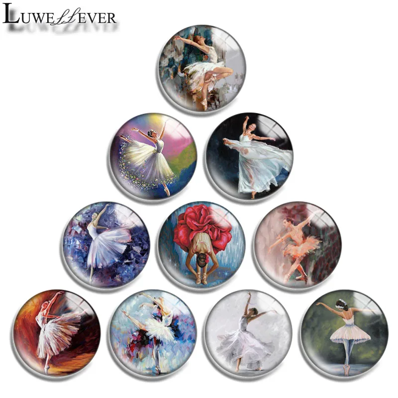 10Mm 12Mm 16Mm 20Mm 25Mm 30Mm 651 Ballet Girl Mix Round Glass Cabochon Jewelry Trovare 18Mm Snap Button Charm Bracciale
