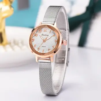 

Women's Wristwatches Luxury Silver Popular White Dial Arabic Numerals Metal Ladies Bracelet Quartz Clock Fashion Wrist Watch