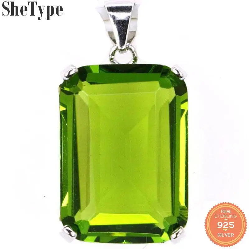 

28x13mm SheType 4.1g Rectangle Shape Created 18x13mm Green Peridot Gift For Woman's Jewelry Making 925 Sterling Silver Pendant