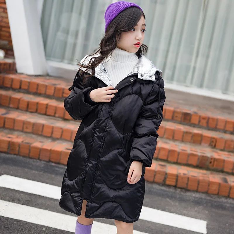 Детская зимняя одежда; пальто для девочек; теплые длинные пальто с капюшоном и хлопковой подкладкой для маленьких девочек; детская одежда; Верхняя одежда; парки - Цвет: Черный
