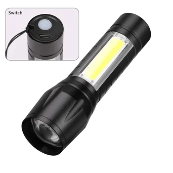 

Household mini LED aluminum alloy flashlight strong light USB rechargeable retractable high power outdoor side light