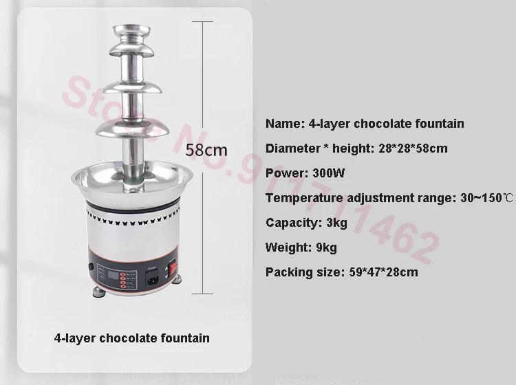 4 Tiers Chocolate Fountain Creative Stainless Steel Chocolate Waterfall Machine Melting Warming