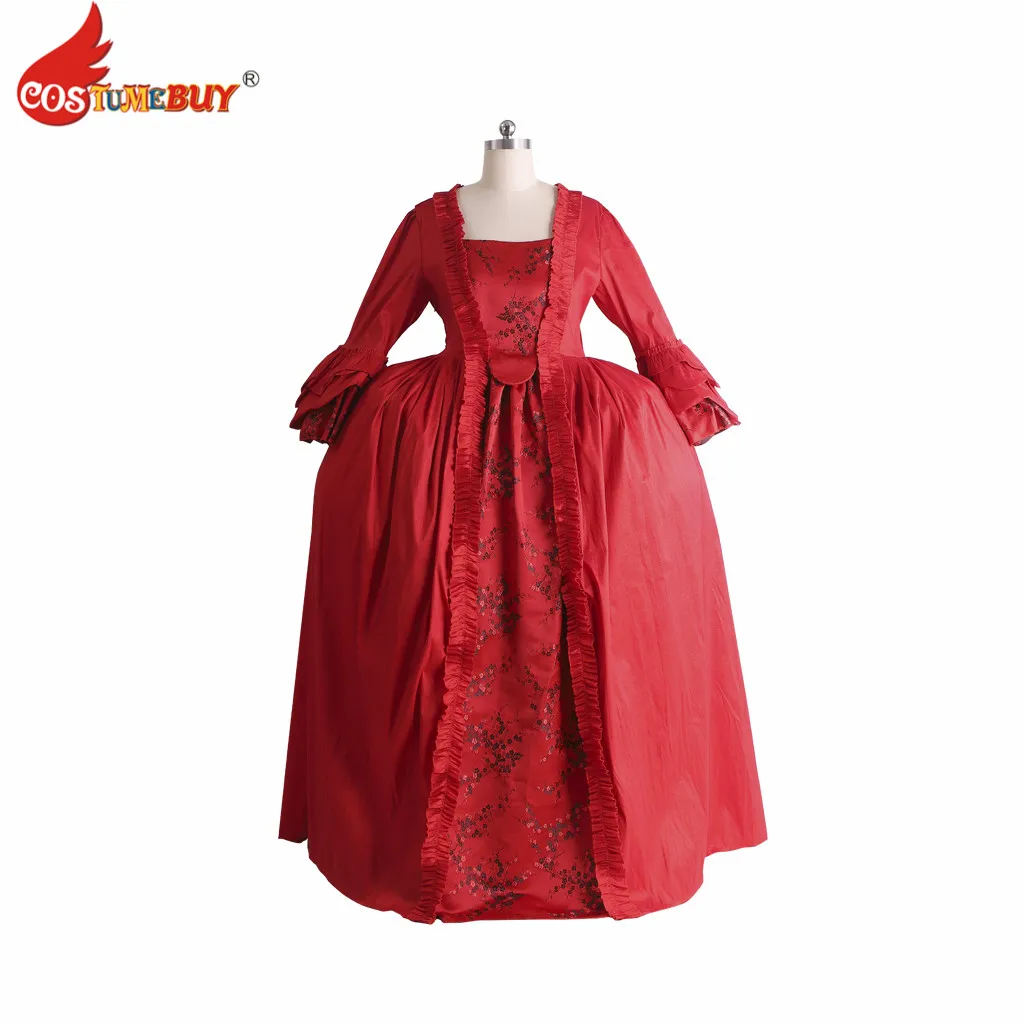 

Costumebuy 18th Regency Queen Versailles Baroque Belle dress Civil war Victorian Rococo Red Gown medieval Reenactment Theatre