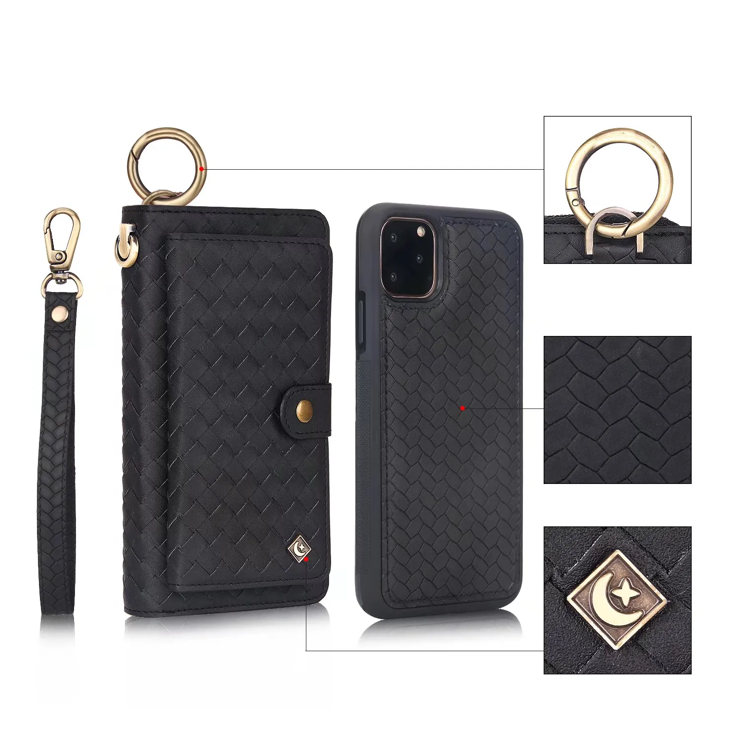 POLA модный кожаный чехол-кошелек с тканым узором для iPhone 11 Pro Max, магнитное съемное автомобильное кольцо