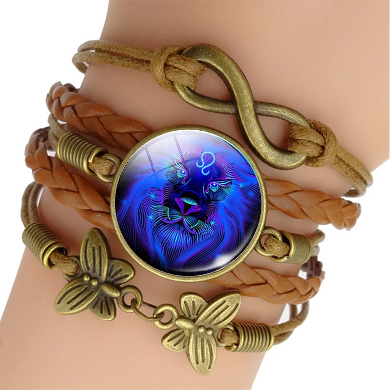 12 Zodiac Sign Woven Leather Bracelet Aquarius Pisces Aries Taurus Constellation Jewelry Birthday Gift