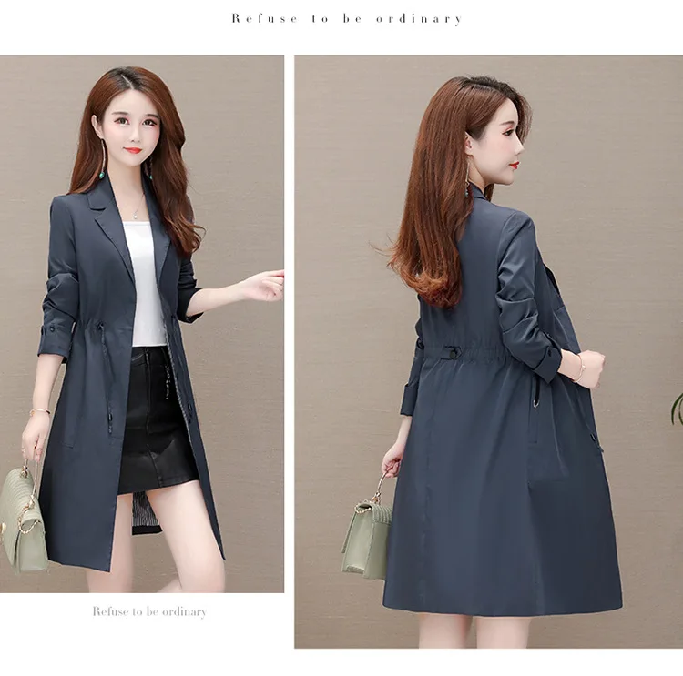 WOMEN'S Windbreaker Women's Mid-length New Style Korean-style Popular Waist Hugging Elegant Suit Collar Large Size Small Co