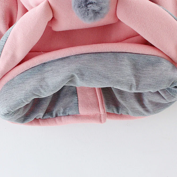 Spring And Autumn Coat Female Baby Hooded CHILDREN'S Cardigan Solid Color Two Furry Ball Rabbit Eared