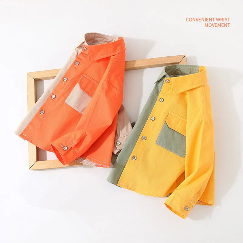 Spring Autumn New Design 2 3 4 5 6 8 10 Years Children Long Sleeve Pocket Color Patchwork Cotton Shirt For Baby Kids Boys