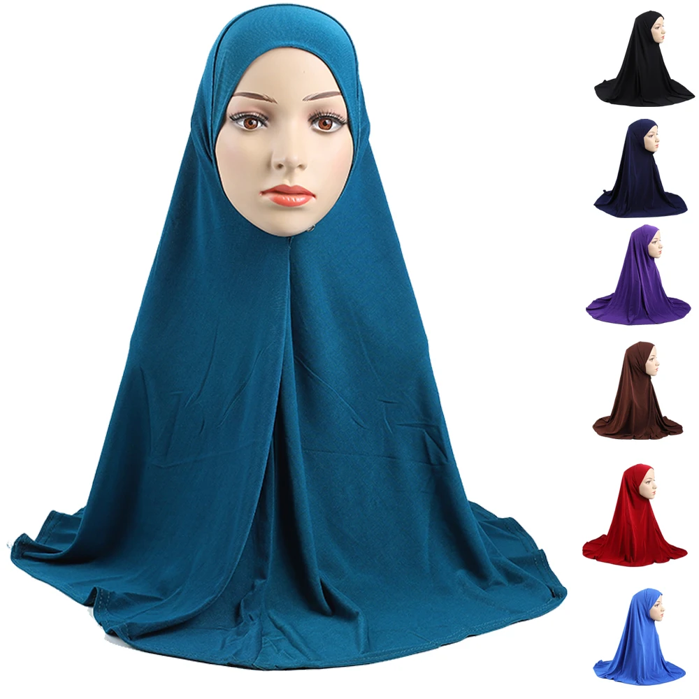 

One Piece Amira Hijab Plain Muslim Women Prayer Scarf Wrap Head Cover Islamic Turban Headscarf Niquabs Khimar Arab Veil Niqab