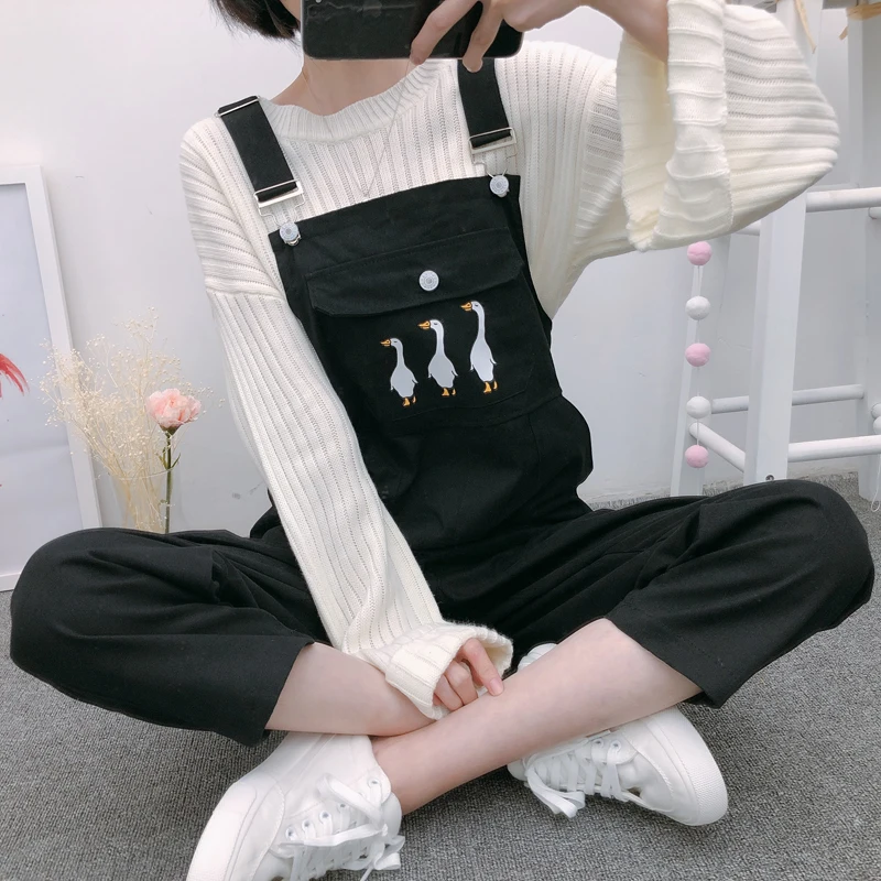 Женские комбинезоны Kawaii С мультяшным принтом, розовые, милые, свободные, длина по щиколотку, простые, студенческие, с карманами, повседневные, женские комбинезоны, шикарные