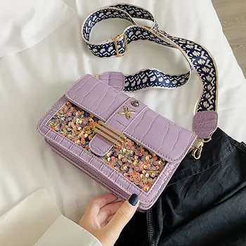 

Fashion Crocodile Pattern Sequins Small Crossbody Shoulder Bags For Women Wide Strap Messenger Bag Lady Travel Bag Female Bolsa