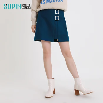 

SUPIN Decorate Breasted A Pattern Women Skirt Mini Fashion Pure Color Vogue Fe0male Short Style Skirt Vintage 518186014