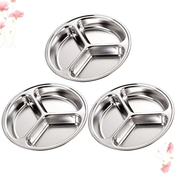 

3Pcs Stainless Steel Tray Round Plate Separation Plates for Home Shop