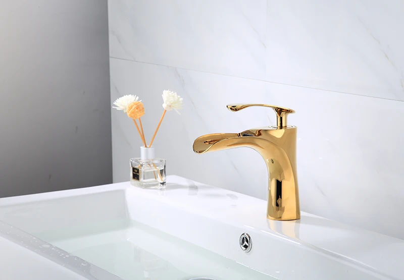 Basin Faucets Gold Brass Waterfall Faucet Bathroom Sink Faucet Single Handle Deck Mounted Toilet Hot And Cold Mixer Water Tap