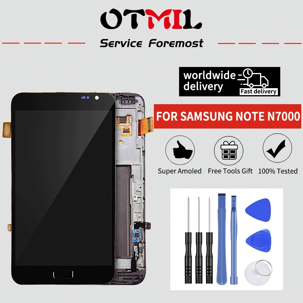 

OTMIL Genuine 5.3" For SAMSUNG Galaxy Note N7000 i9220 AMOLED LCD Display Digitizer Touch Panel with Frame Replacement Parts