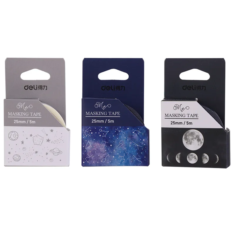

Deli HZ025 Washi Tape Moon And Stars Bronze Stripes Shredded Seemless PDA Adhesive Tape Decorative Stickers