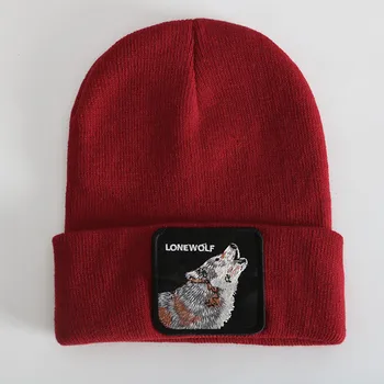 

Embroidery Animal Beanie Unisex Cap Women Men Elastic Knit Thick Hat Winter Warm Crochet Skullies Gorra Hip hop Outdoor Cap