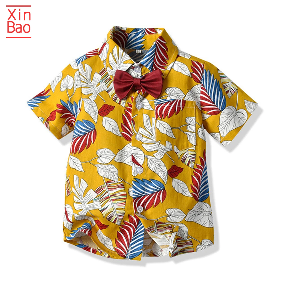XINBAO/детский летний пляжный комплект одежды для мальчиков; рубашка с короткими рукавами; костюм джентльмена с цветочным принтом; детская одежда; Одежда для мальчиков