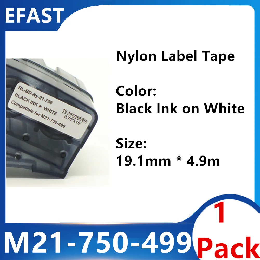 

Replacement 0.25'' to 0.75'' 4.9m Nylon Black on White Label Tape Cintas for Use in BMP21 Plus Lab Handheld Ribbon Printer