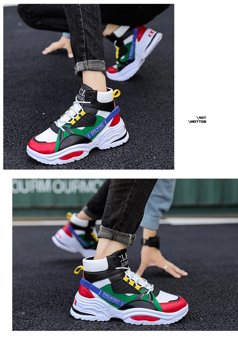 BomKinta High Top Colorful Breathable Trainers Mixed Colors Vulcanized Sneakers Men Letter Decoration Walking Mans Footwear