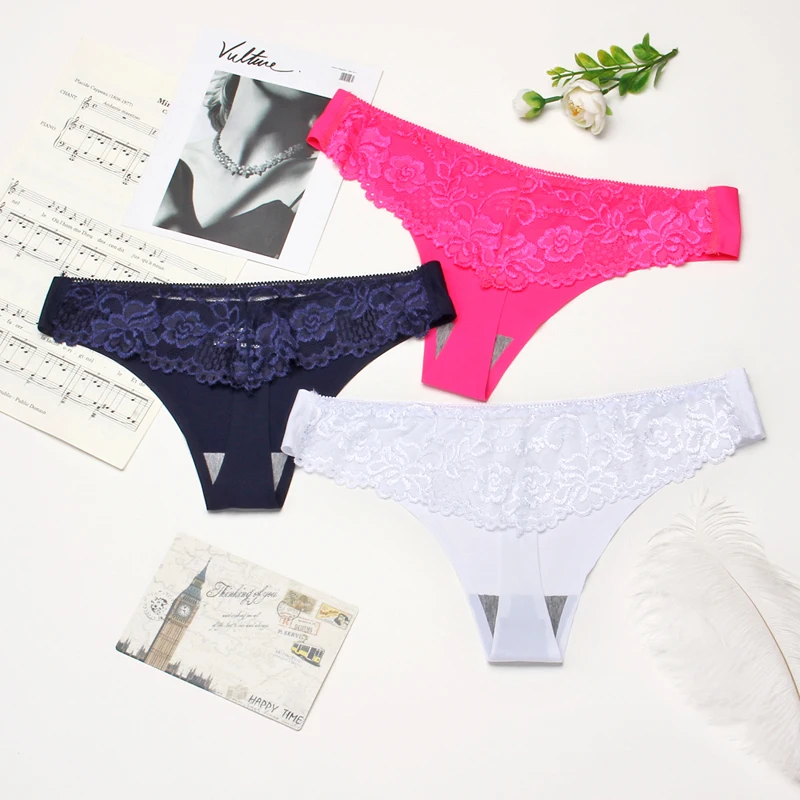 Set 15 3Pcs/Set Sexy G-String Ice Silk Transparent Lace Panties Women Underwear Low Waist Female Fashion Panty Women's Lingerie Tanga - Цвет: Set 15