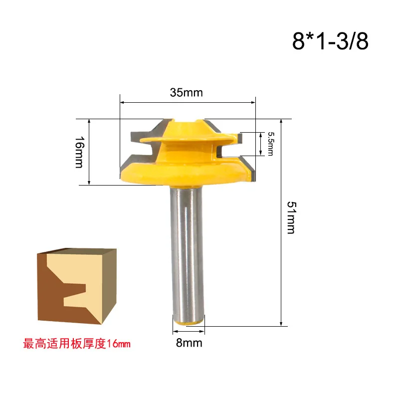 router woodworking 1-1/2" 1-3/8“ 8mm Shank 45° Lock Miter Router Bit Tenon end Milling Cutter Tools Drilling Milling For Wood  Woodworking Tools multi boring machine for wood Woodworking Machinery