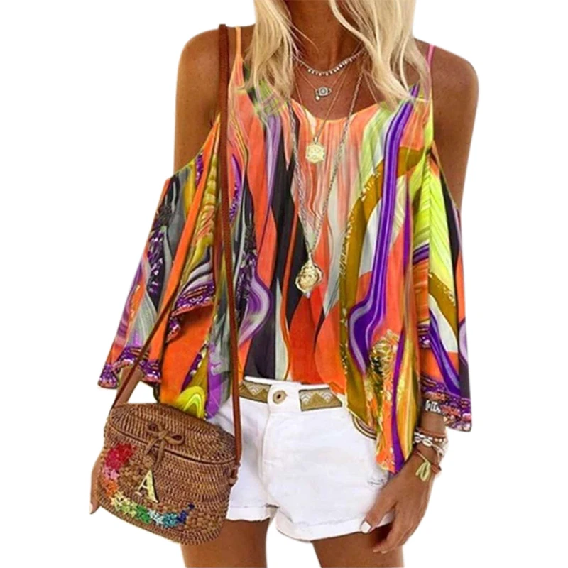 S-5XL blusa de las mujeres, camisas de hombro Sexy V cuello Top mujeres ropa damas Top Casual playa Blousa las mujeres de talla grande