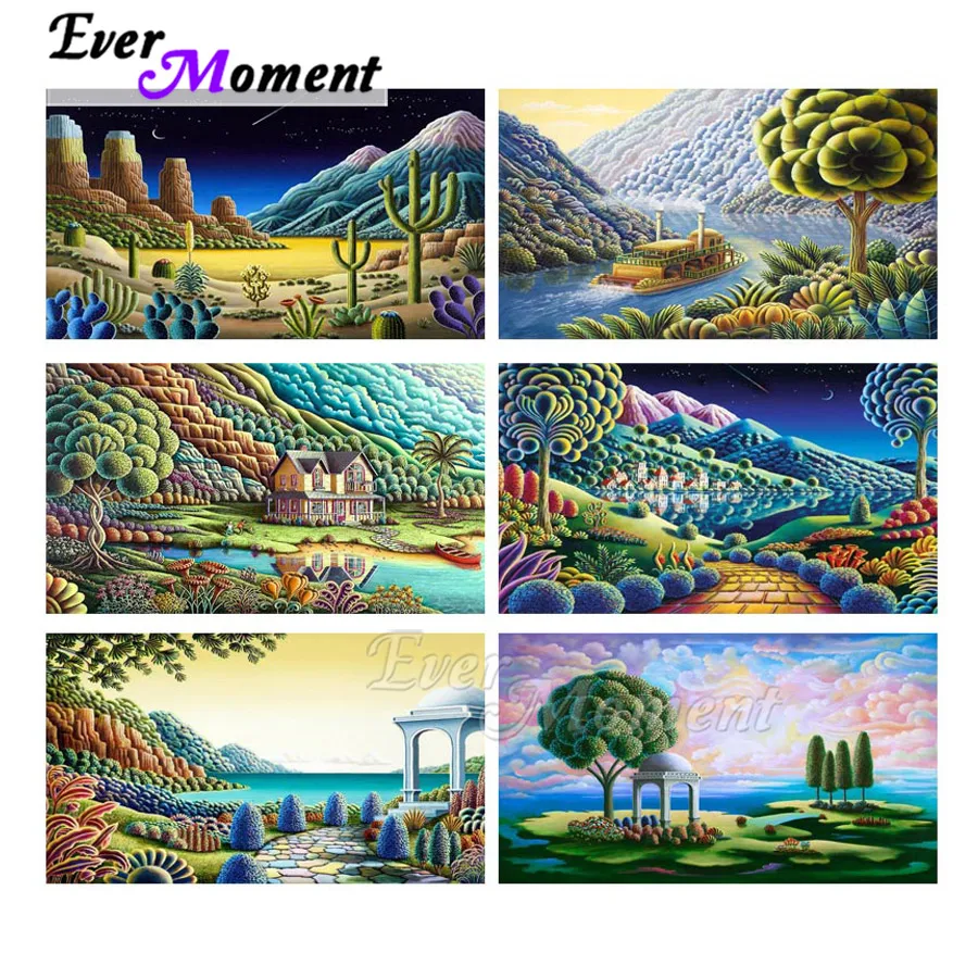 

Ever Moment Diamond Painting Tree Landscape House Full Square Drill Handmade 5D DIY Mosaic Diamond Embroidery Decoration S2F2325